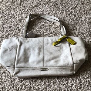 Coach Pearl Silver White Leather Carrie Tote Bag Purse NEW